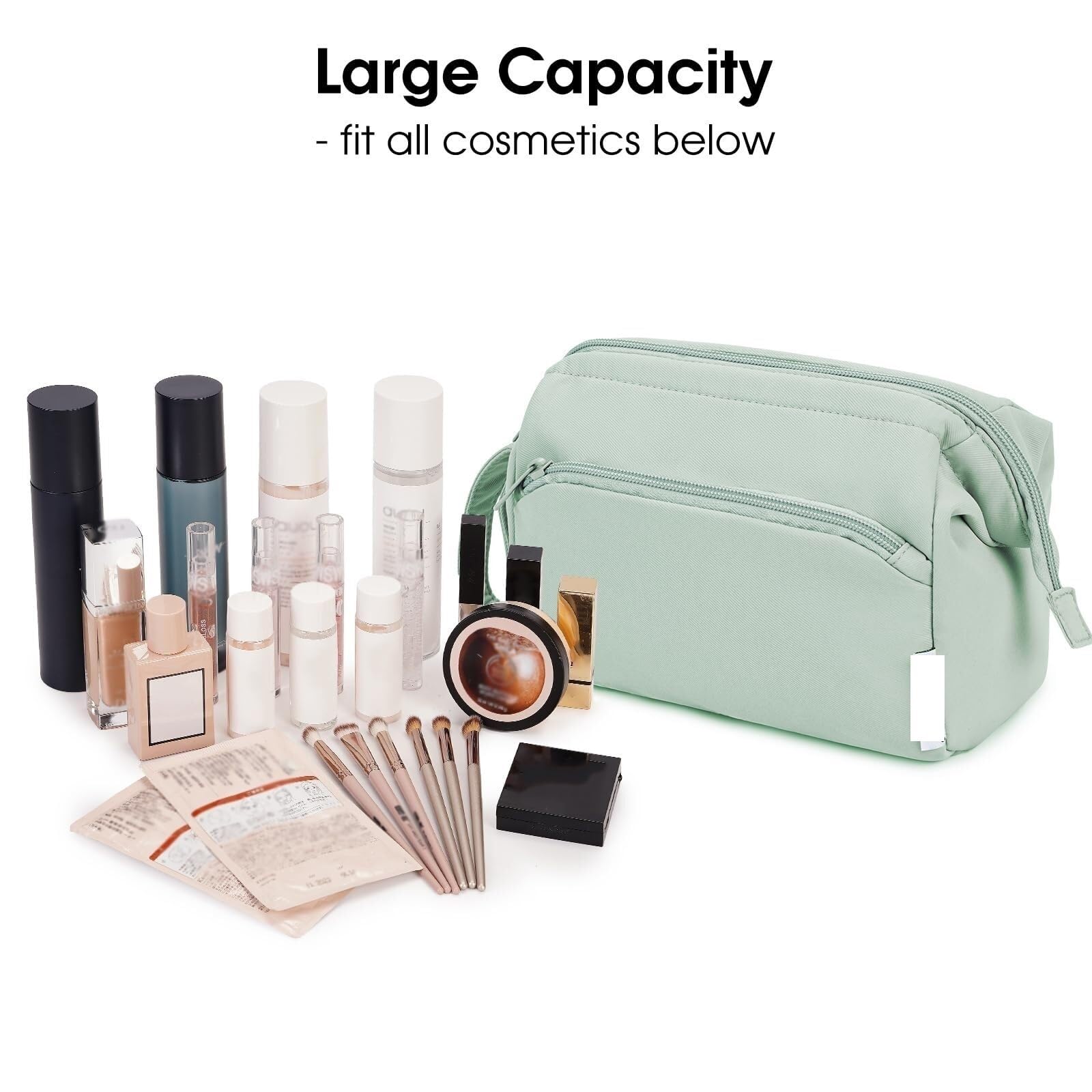 Portátil para Viaje Bolsas Bolsa de cosméticos for mujer, bolsa de cosméticos de apertura amplia, bolsa de almacenamiento de cosméticos de viaje, bolsa de aseo cosmética Organizador Maquillaje(Grün)