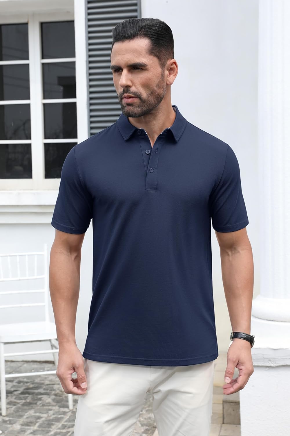 MAGCOMSEN Men's Polo Shirts Short Sleeve Cotton Pique 3 Button Classic Fit Casual T-Shirt Performance Golf Shirts - Image 4