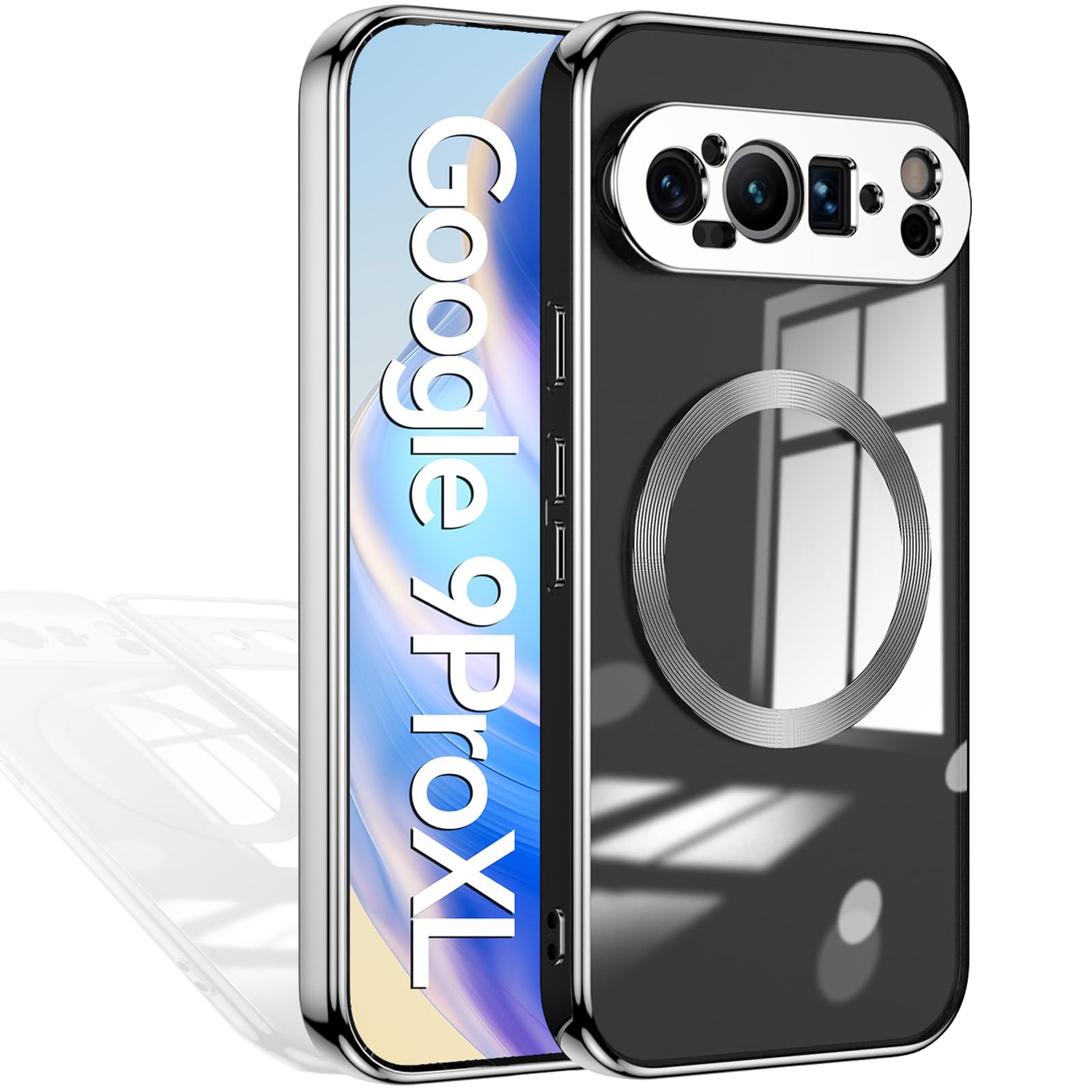 GYOKUYU [透明ケース]for Google Pixel 10 pro XL/Google Pixel 9 ProXL ワイアレス充電対応 携帯ケース MagSafe対応 グーグル ピクセル10 プロXL スマホカバー 黄変防止 操作便利 超薄型 カバー(シルバー)