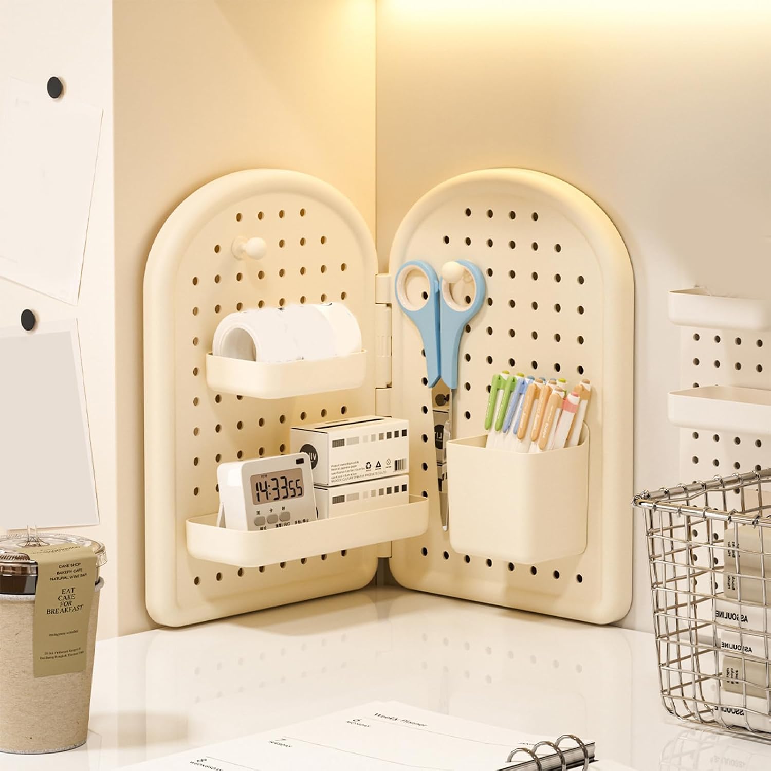 Rulbelok Adjustable Wall Mounted Pegboard Shelf Customizable Storage Holes Corner Designs for Efficient Workspaces Organization Wall Mounted Pegboard Organizers
