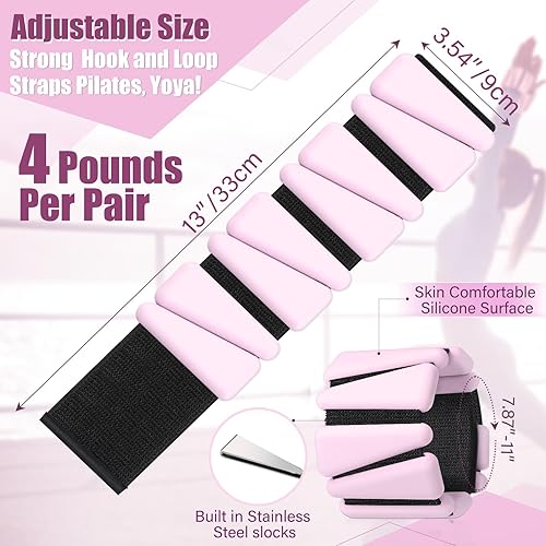 Miniatura 2 de Vinsot Pilates - Pesas de muñeca y tobillo para mujer, juego de 4 (2 libras cada una), pulseras con peso ajustables para piernas, para caminar,