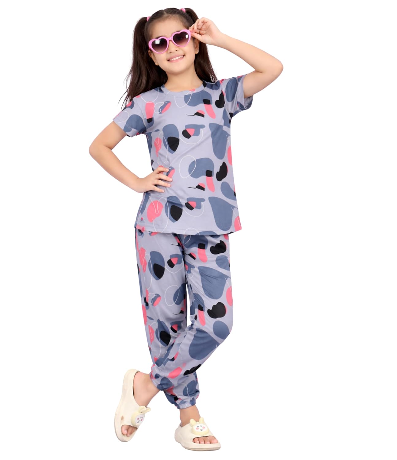 Girl’s Soft Cotton Night Suit (Printed T-Shirt & Pant Set/Girls Night Dress/Nightwear) Pack of 1