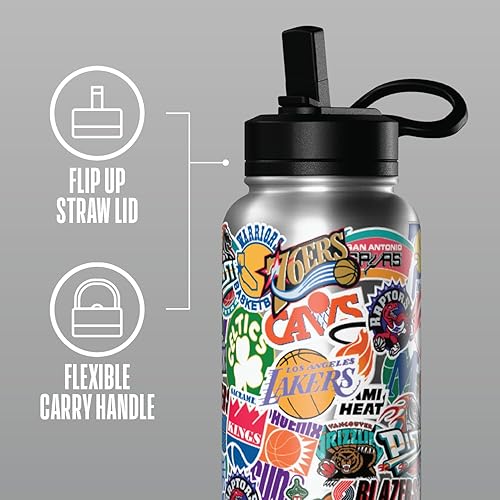 Miniatura 3 de Hydrapeak x NBA Licencia Oficial de Todos los Equipos, Botella de Agua Aislada de 32 oz con Tapa de Pajita y Asa, Clásicos de Madera Dura Retro