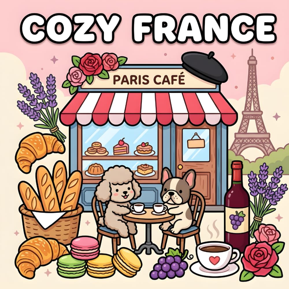 Cozy France: Bold & Easy Coloring Book for Adults: Simple French Designs Featuring 50 Parisian Icons for Stress Relief and Creative Relaxation (Cozy country coloring book)