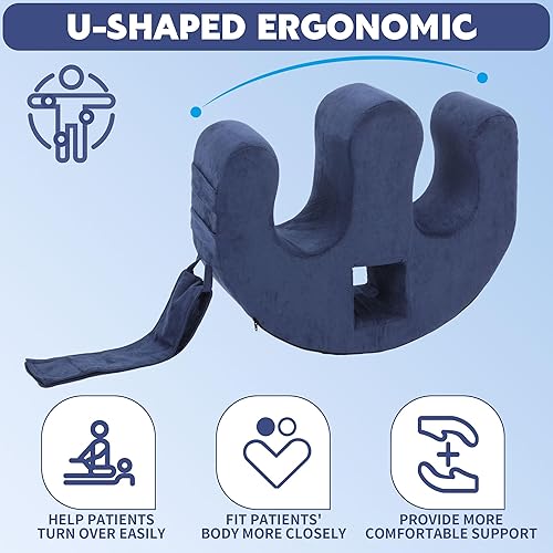 Miniatura 4 de MABOZOO Dispositivo de giro para pacientes con orificio para mango, almohada de terciopelo en forma de U, almohada de lactancia postrada en cama,