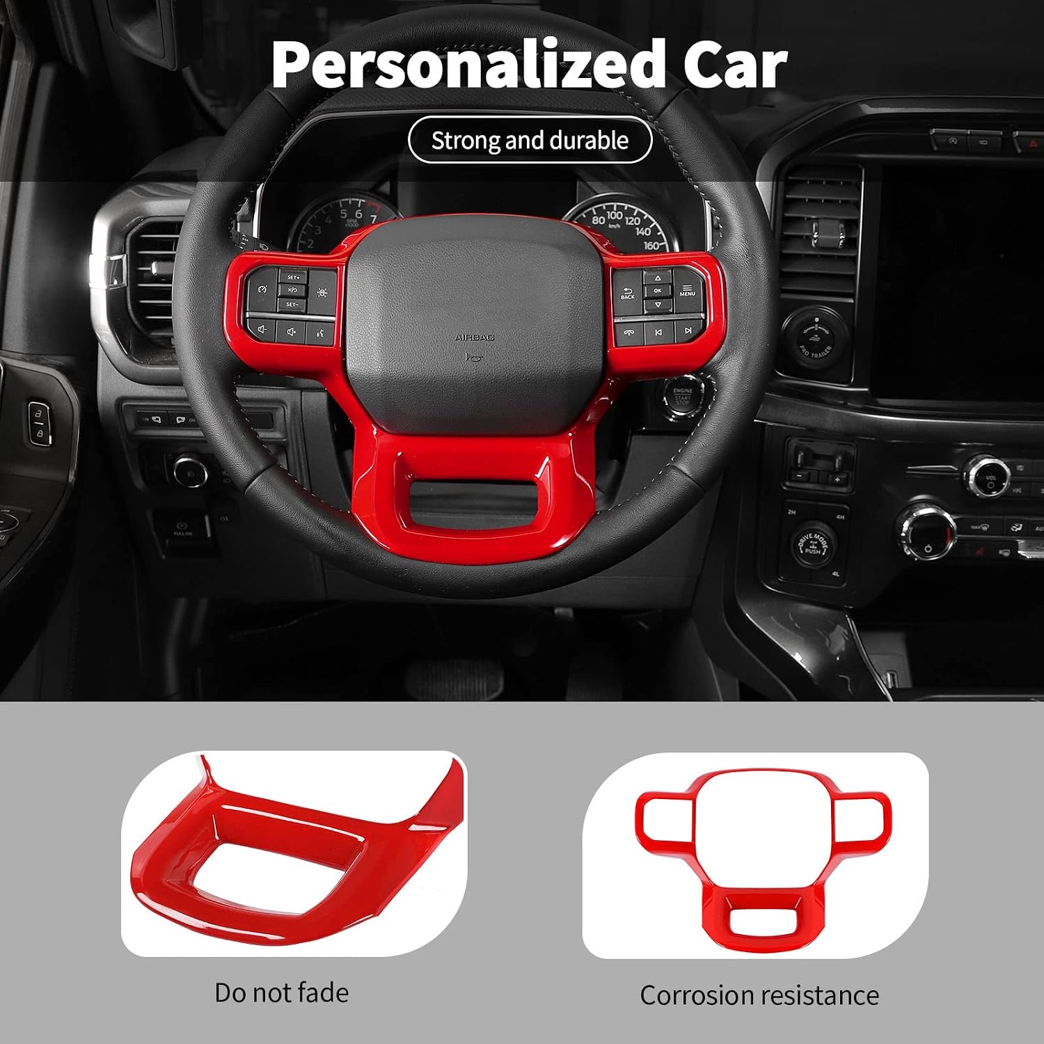 Linskip Steering Wheel Trim Compatible with Ford F150 2021 2022 2023 2024, Steering Wheel Cover for Ford F-150 Interior Accessories(Red)