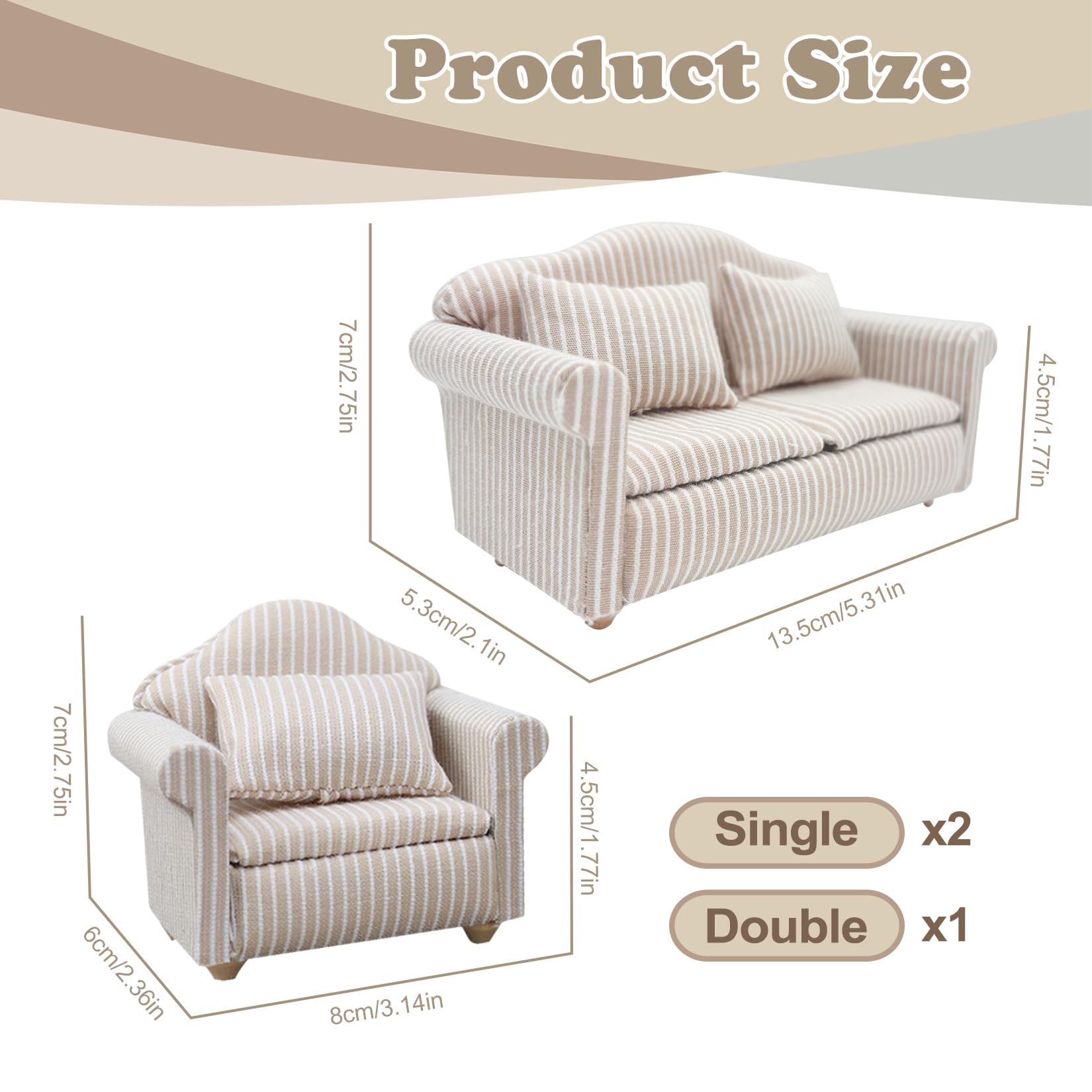 Miniaturowa sofa Kanapa Akcesoria do domku dla lalek Drewniane meble do domku dla lalek Miniaturowe akcesoria(C)
