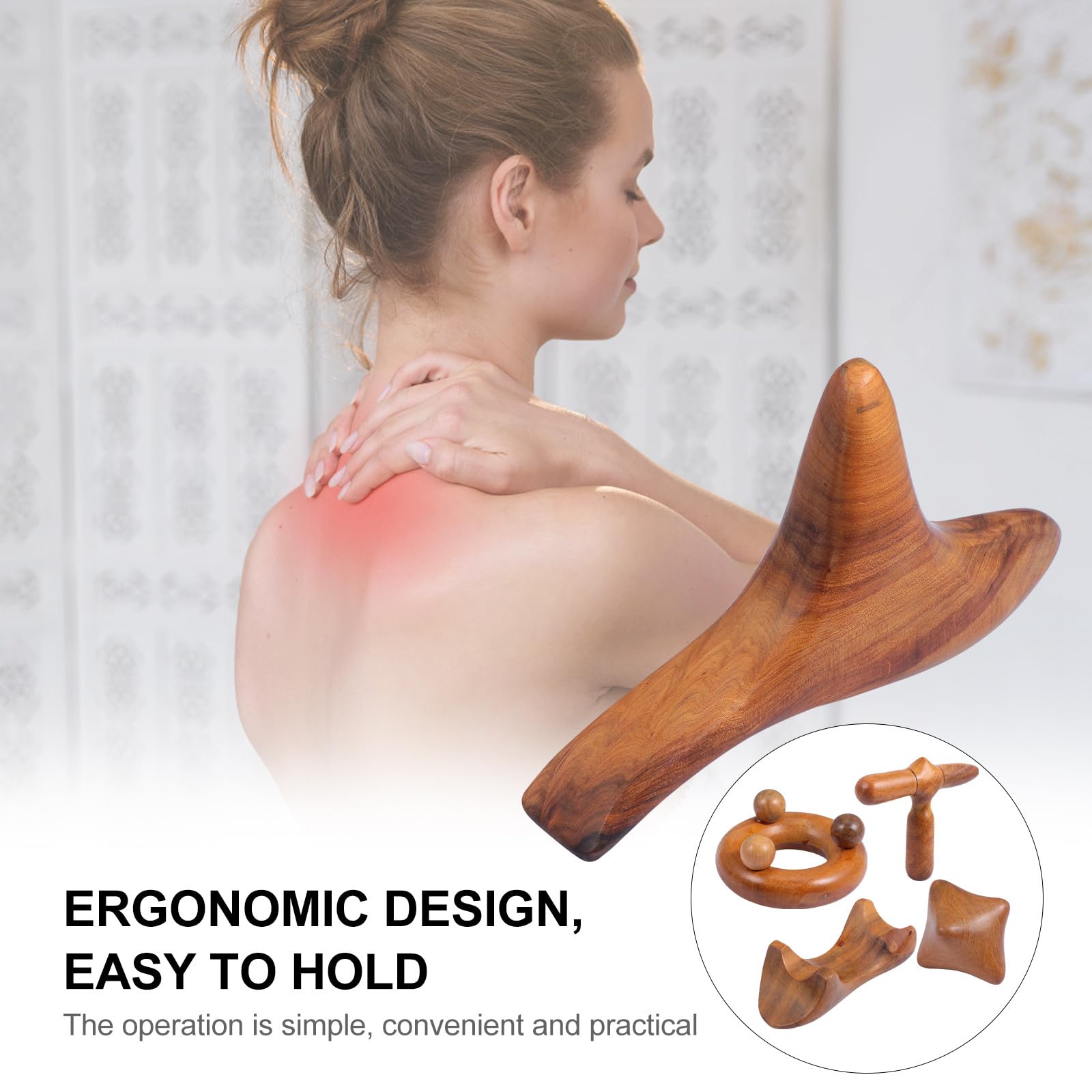 5piezas Tablas de Madera para Masaje Gua Sha Herramientas de Raspado Corporal Ergonómicas para Promover Circulación y Aliviar Fatiga Kit Portátil de Maderoterapia para Spa