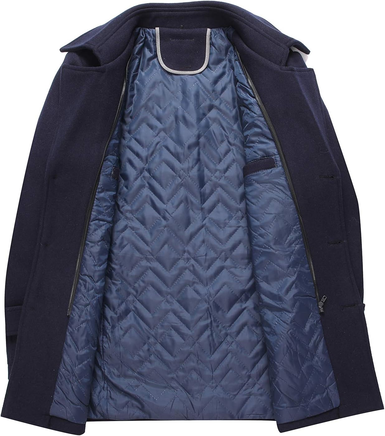 PRIJOUHE Men's Wool Blend Jacket Single Breasted Slim Fit Thick Winter Windproof Pea Coat with Removable Scarf - Image 3