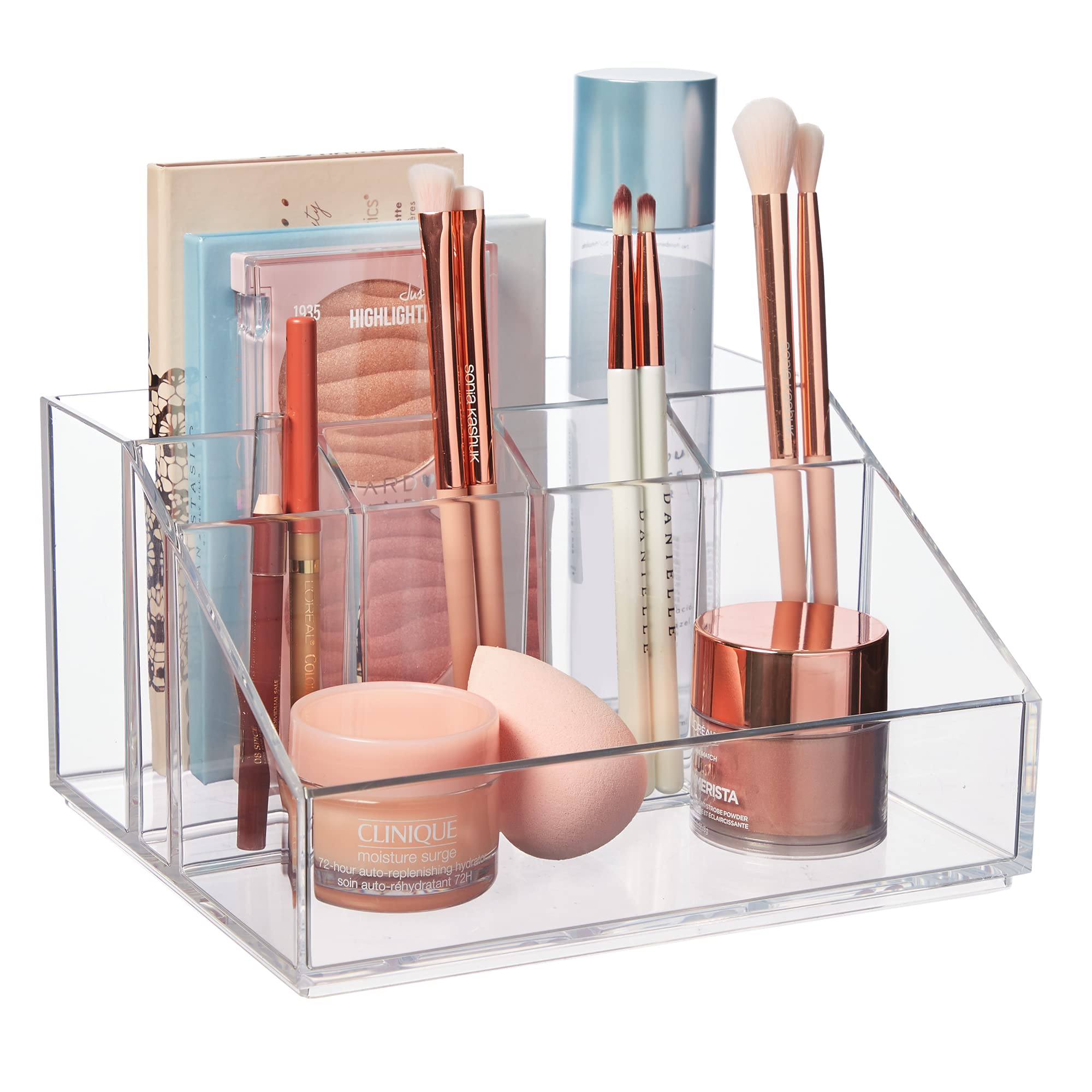 STORi Chloe Clear Plastic Stackable Vanity Makeup Organizer | Rectangular 6-Compartment Holder for Cosmetics, Brushes, Eyeshadow Palettes, & Beauty Supplies | Made in USA