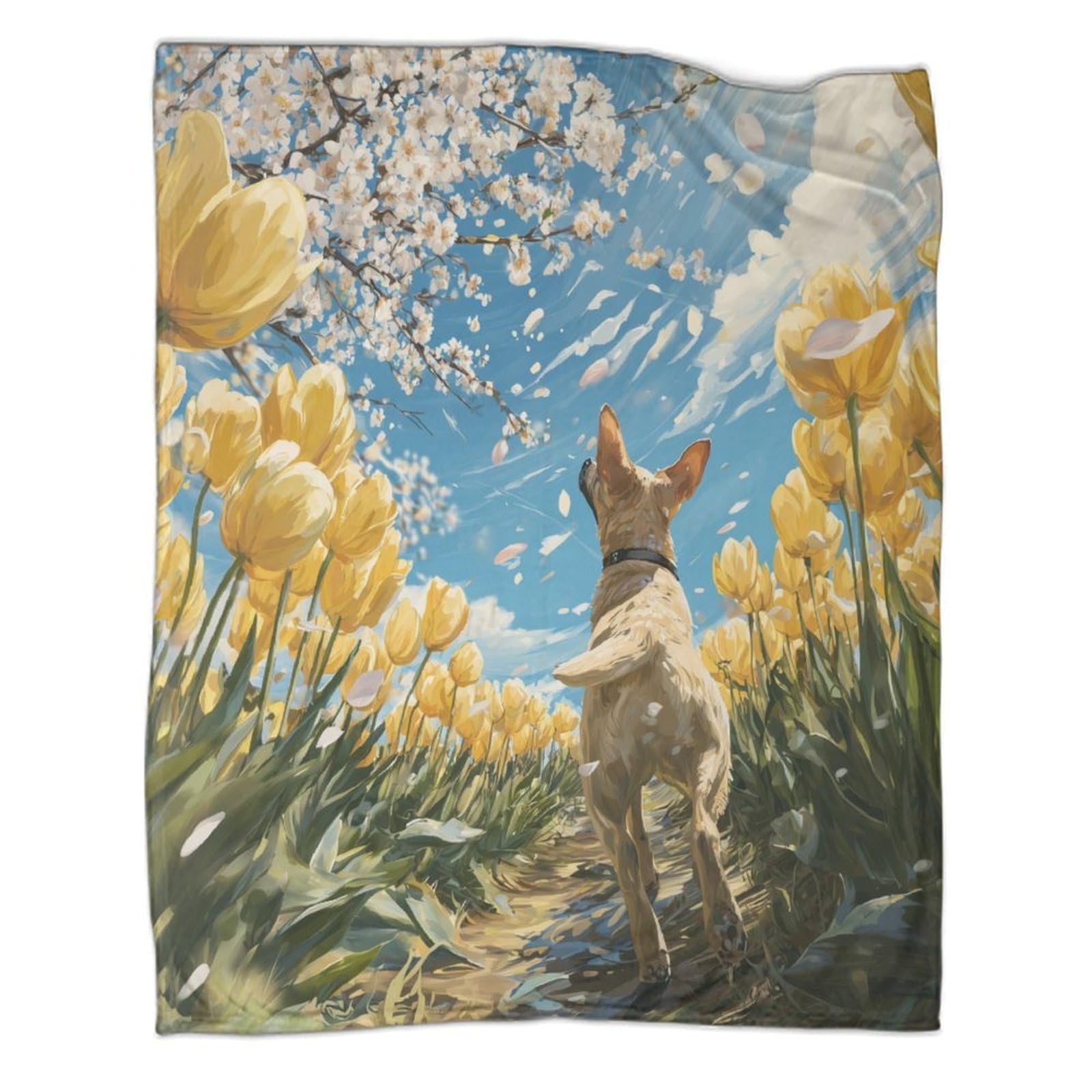 kaiyun Tulip Fields, Cherry Blossoms, Dogs Printed Blanket 3D Design Bedspread Soft Warm Microfiber Throws And Patchwork Quilts 60x80inch(150x200cm)