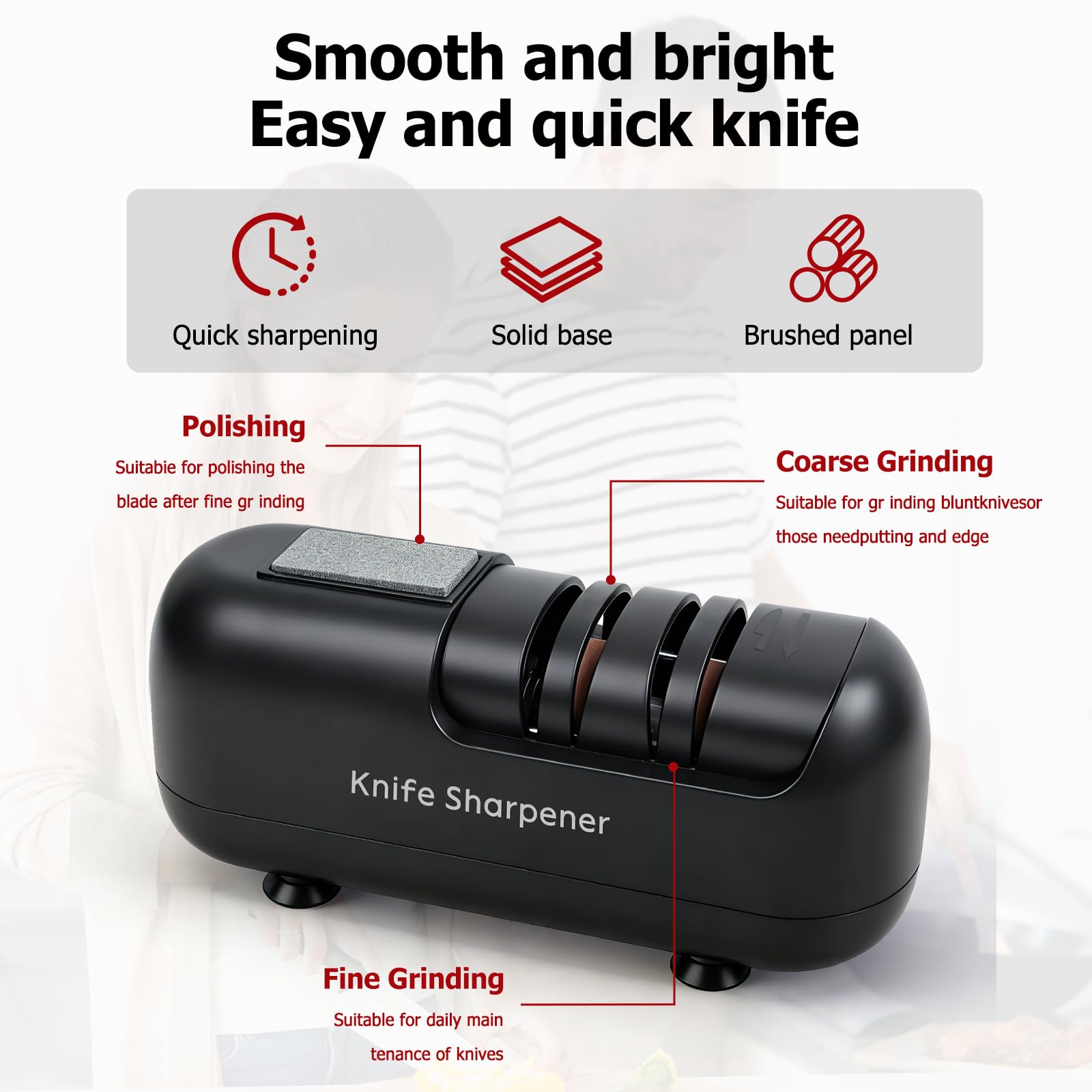 afilador cuchillos electrico, afilador de cuchillos profesional, afilador eléctrico, electric knife sharpener, adecuado para cuchillos de doble bisel y dentados, poco ruido, fácil usar - Black