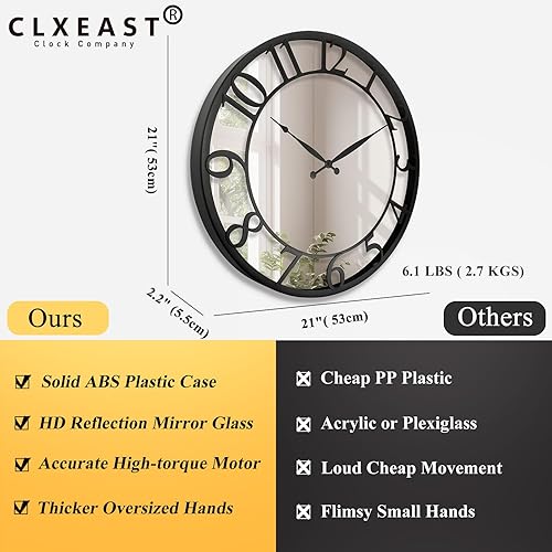Miniatura 3 de CLXEAST Reloj de pared negro moderno de 21 pulgadas, reloj de pared con esfera de cristal con números arábigos regulares