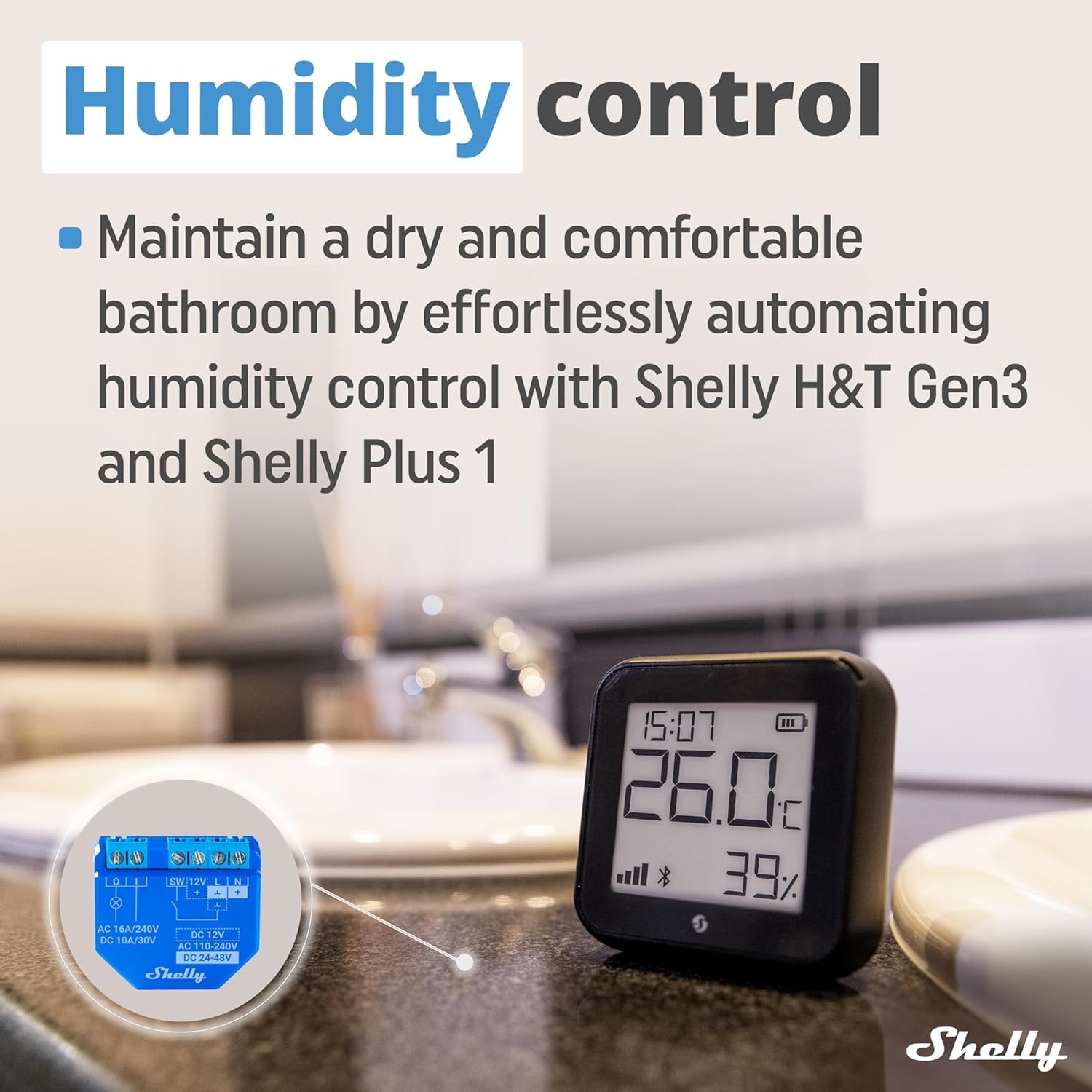 Shelly H&T Gen 3 Lot de 2 capteurs de température et d'humidité Wi-Fi et Bluetooth - Automatisation domestique - Pas de hub nécessaire - Longue durée de vie de la batterie - Montage mural