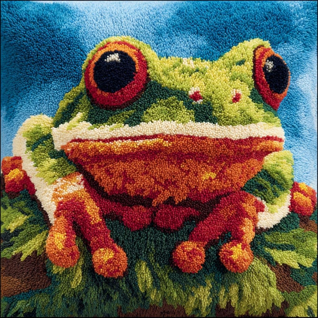 Taxpy DIY Latch Hook Kits, Animal Frog Cushions Pillow Case Embroidery Carpet Set Needlework Crocheting Cushion Embroidery Set 43x43cm