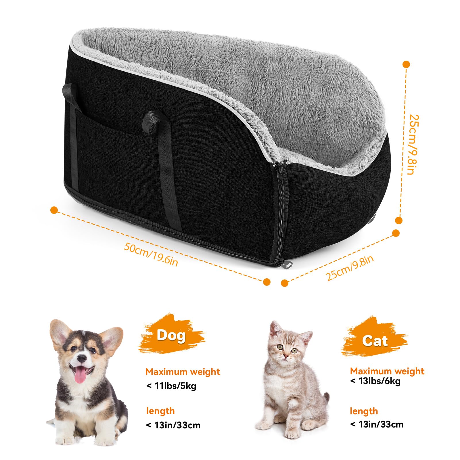 Siège Auto Pour Petit Chien - Support Pour Console Centrale - Rehausseur Sécurisé Avec Housse Amovible - 7