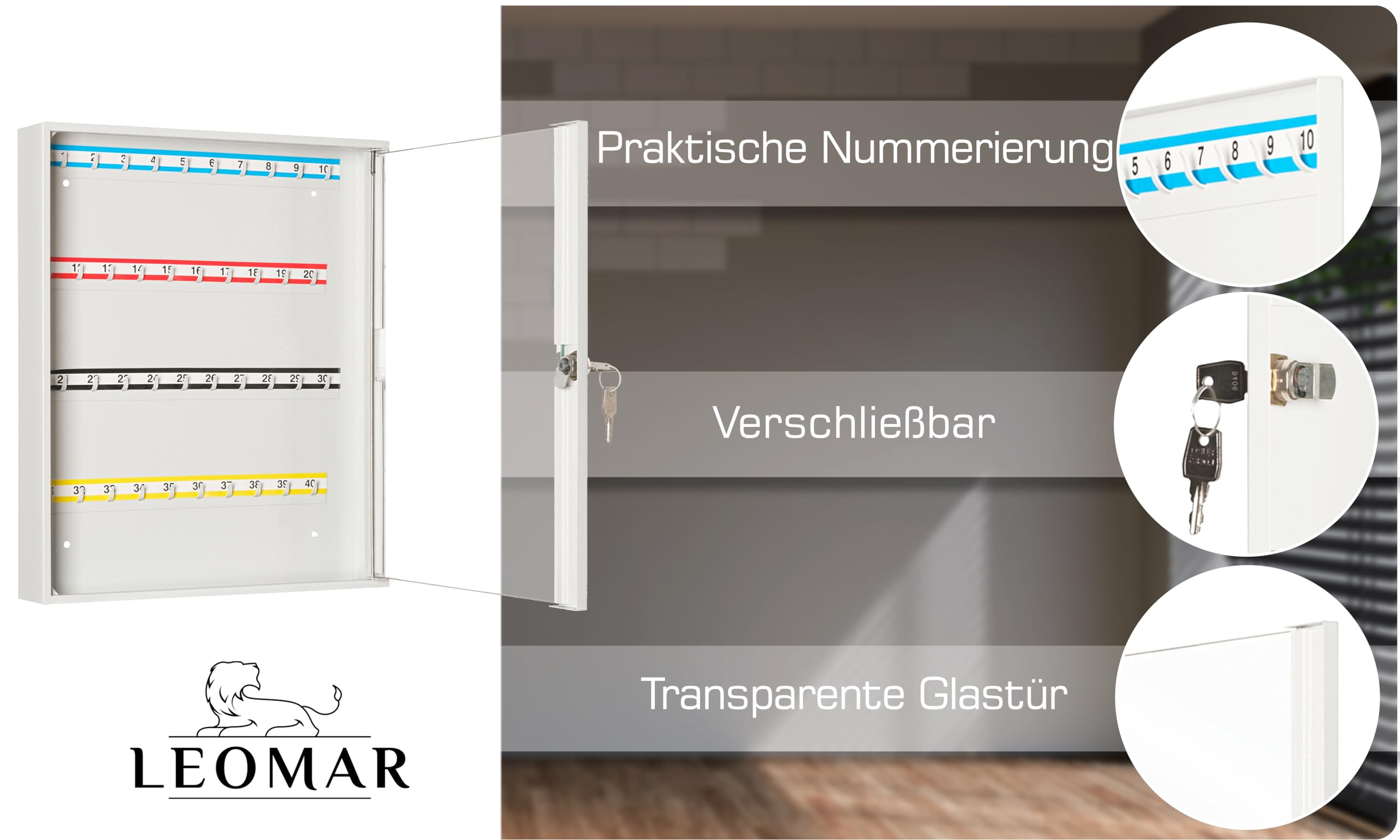 Armadietto Portachiavi Con 40 Ganci E Vetro - Cassetta Sicura Con Serratura Per Casa E Ufficio - Foto 9