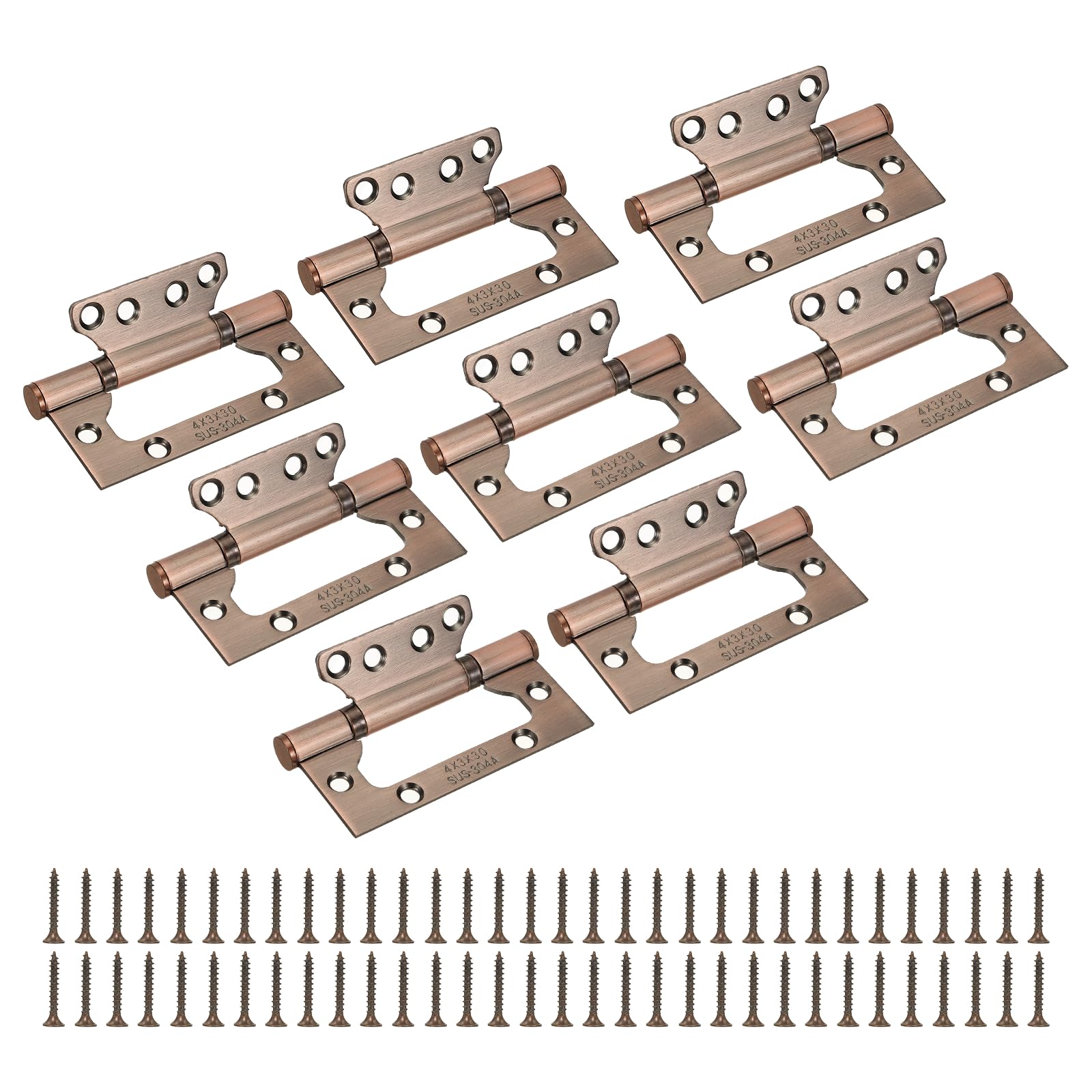 sourcing map 8Pcs Non Mortise Door Hinges, 4" x 2" Stainless Steel Hinges with Mounting Screws, Ball Bearing Door Hinges for Interior and Exterior Doors, Wood and Metal Doors, Copper