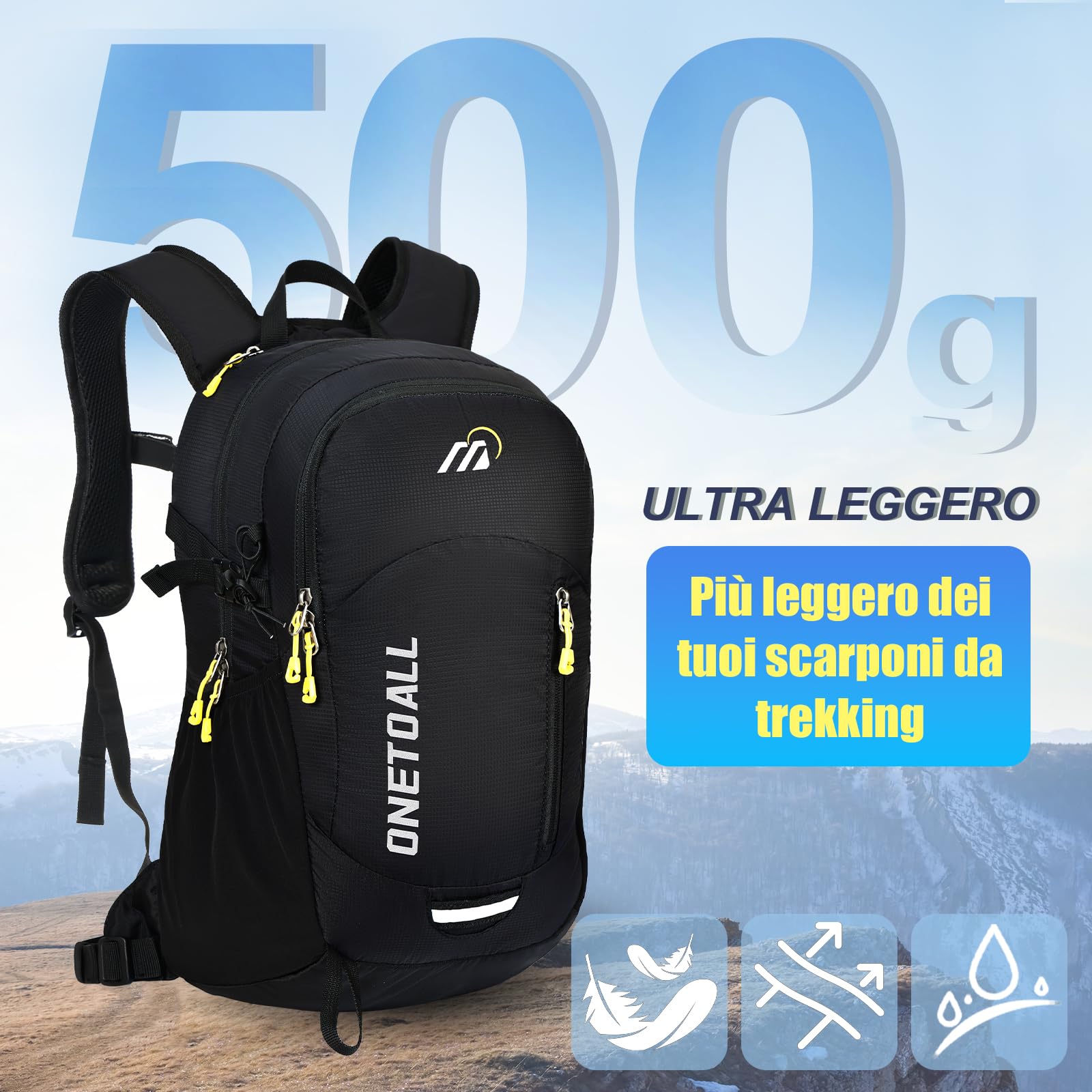 Zaino Trekking 20L 30 Litri, Zaino Montagna Antifurto con Coprizaino Impermeabile, Zaini Leggero Piccolo Uomo Donna per Escursionismo Hiking Viaggi Ciclismo Pendolarismo, Solo 500g 600g