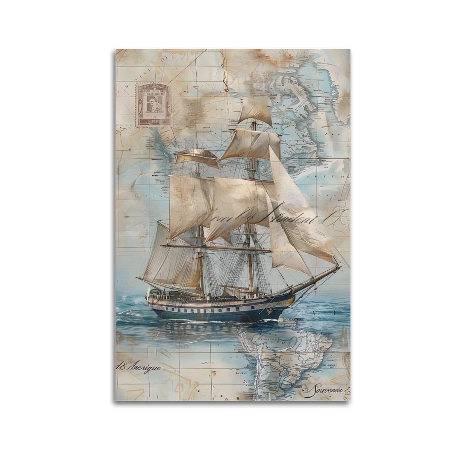 OKAHYS Vintage Sailing Ship Poster Nautical Artwork Decorative Painting Canvas Wall Artworks Picture 24x36inch(60x90cm)