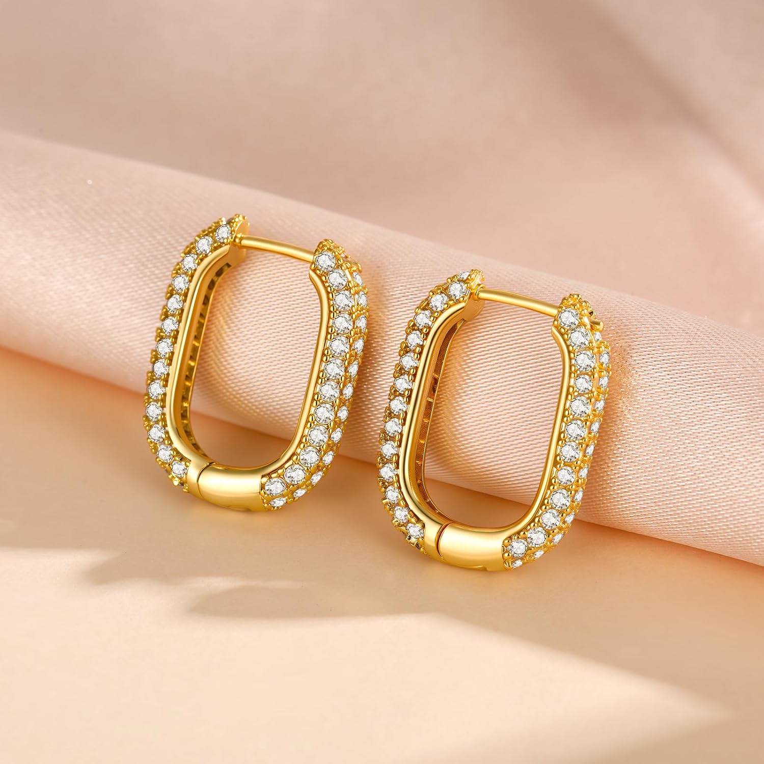 Chunky Small Gold Hoop Earrings for Women, Trendy 18K Gold Plated Hypoallergenic Cubic Zirconia Small Thick Huggie Hoop Earrings Jewelry Gifts for Women - Image 4