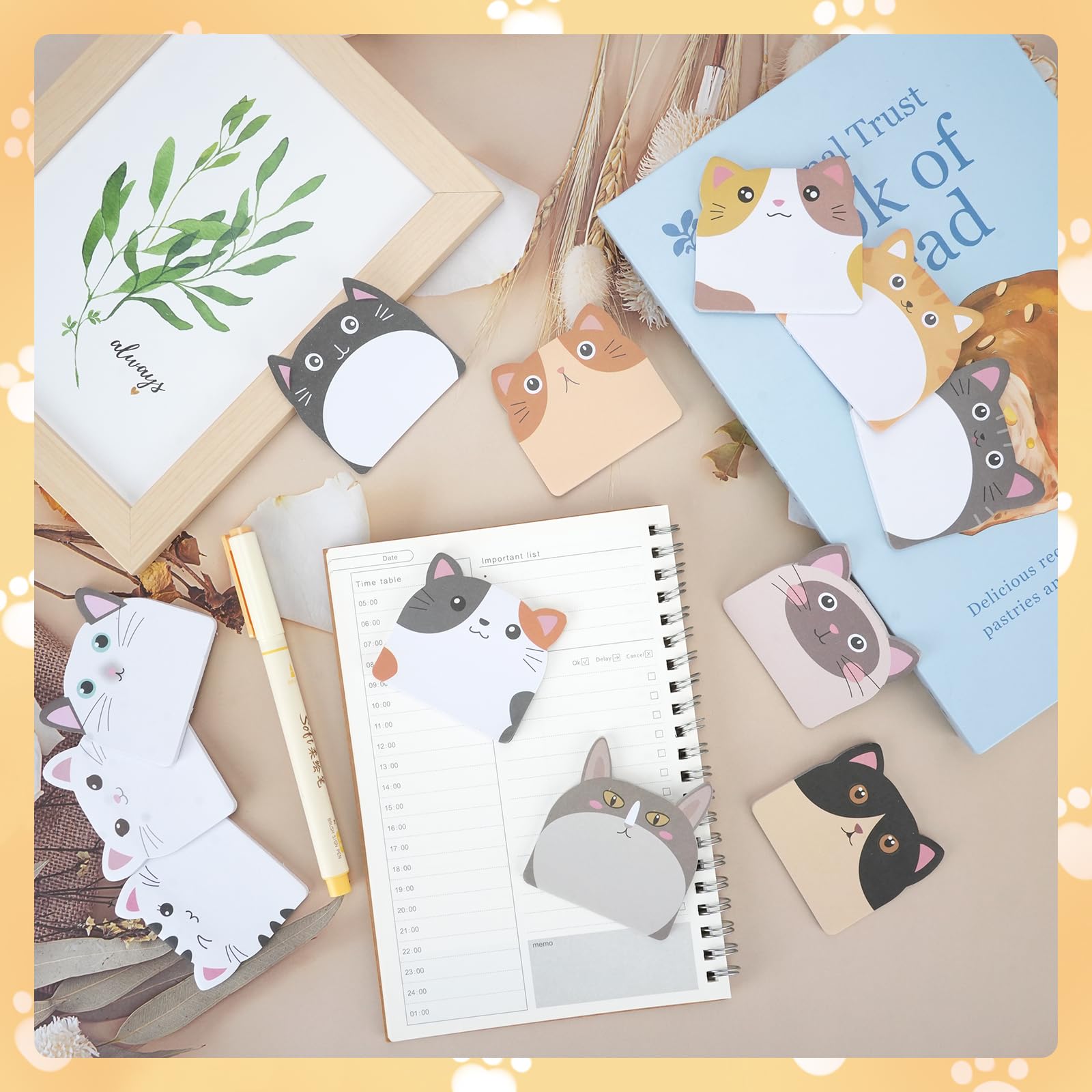 Kireida Katzen Haftnotizen Set | 210 Blatt Bunte Notizzettel | Mit Ledertasche Für Schule & Büro