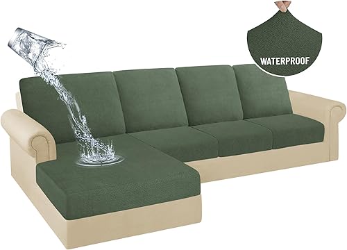 Miniatura 41 de HDCAXKJ Fundas de cojines de sofá seccional 100% impermeables, 8 piezas, funda seccional en forma de L, funda elástica para asiento de sofá chaise,