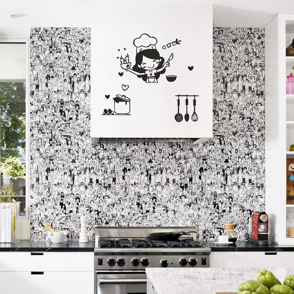 WandSticker4U®- Adesivi murali cucina frasi cuore della casa nero (54x37 cm) I Adesivi da parete cucina cucinando con amore fiori farfalle utensili I Decorazioni cucina moderna sala da pranzo casa