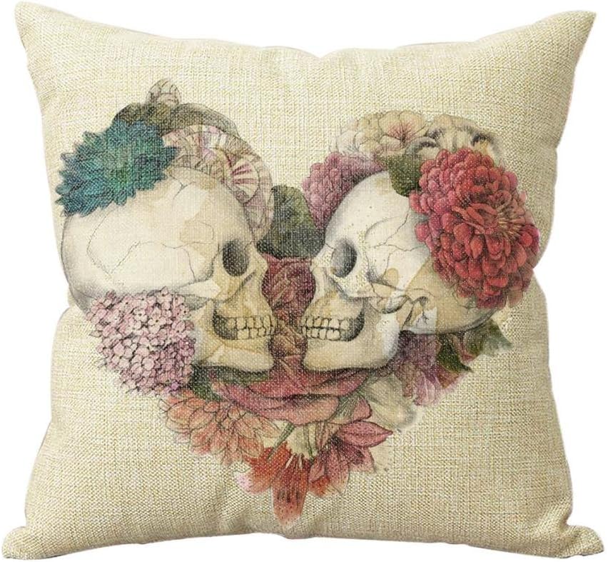 decorbox Two Skulls in Love Cotton Linen Decorative Cushion Covers Vintage Skull Throw Pillow Cases for Sofa Skulls (16" inch, Skulls)