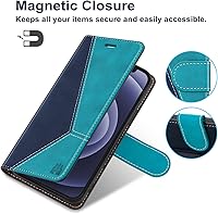 Vista 3 de Funda tipo cartera para Galaxy A42 5G - Bloqueo RFID, tarjetero, a prueba de golpes, piel sintética, función atril, tapa magnética, color azul