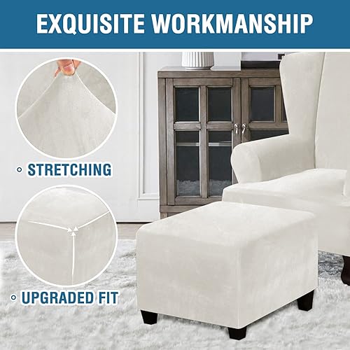 Miniatura 2 de Funda otomana de terciopelo, fundas elásticas para reposapiés, funda de felpa para taburetes de pies, fundas de sofá extraíbles para reposapiés,