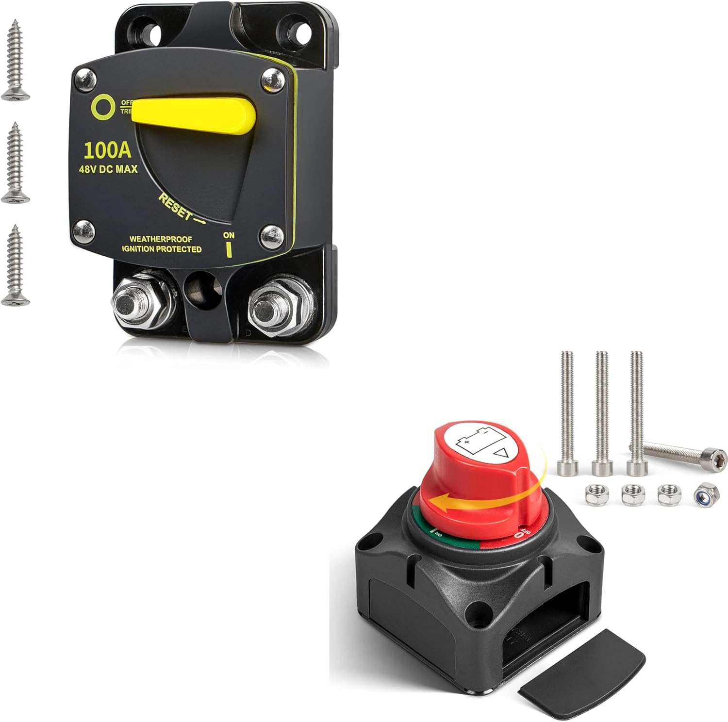 RED WOLF 100A Amp Circuit Breaker On-Off Battery Switch DC 12V-48V 275A, Heavy Duty Marine Battery Power Cut Master Switch Disconnect Isolator Ignition Protected