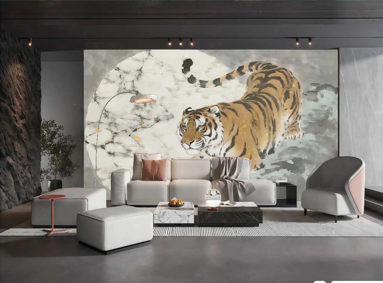 Papier peint moderne minimaliste encre tigre pour décoration murale de restaurant et café