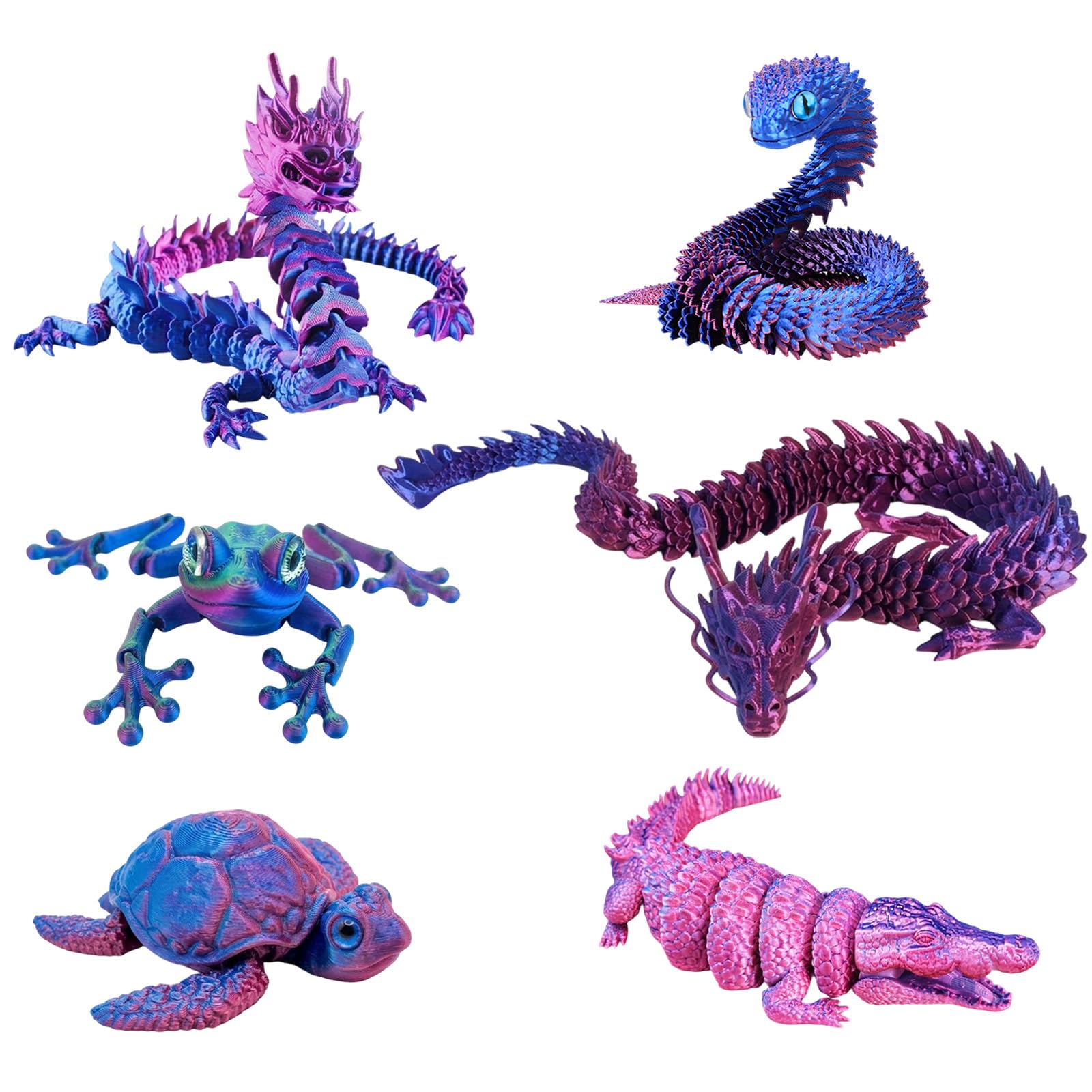 JNGTKL 3D Printed Animals, 6PCS 3D Printed Fidget Toys, Creative 3D Printed Animal Figures for Desk Decor, Stress Relief Sensory Toys, Large 30cm Collectible Models