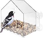 Nature's Way Win-3 Clear View Window Bird Feeder with Strong Suction Cups, Transparent Outdoor Wild Bird Seed Feeder and Décor, 2 Cup Capacity, Clear, 6.5