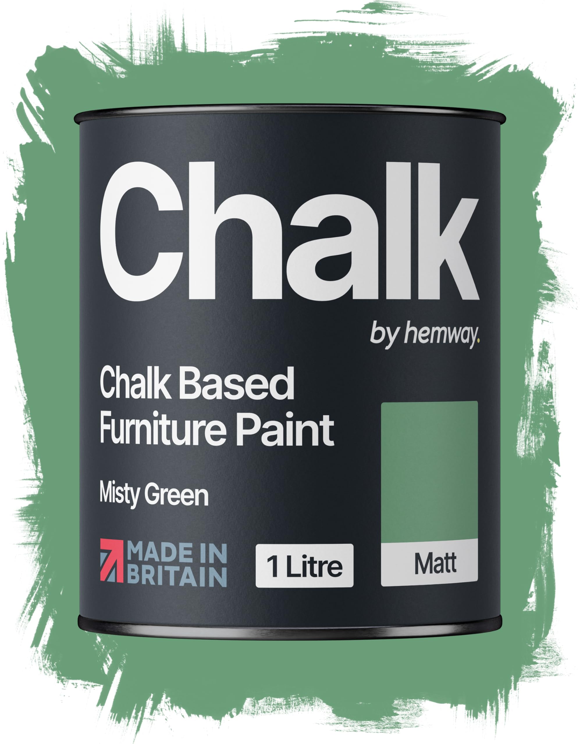 Hemway Misty Green Chalk Based Furniture Paint, 1L, Matt Finish Shabby Chic, Chalk Paint Furniture & Walls, Quick Dry & 1 Coat