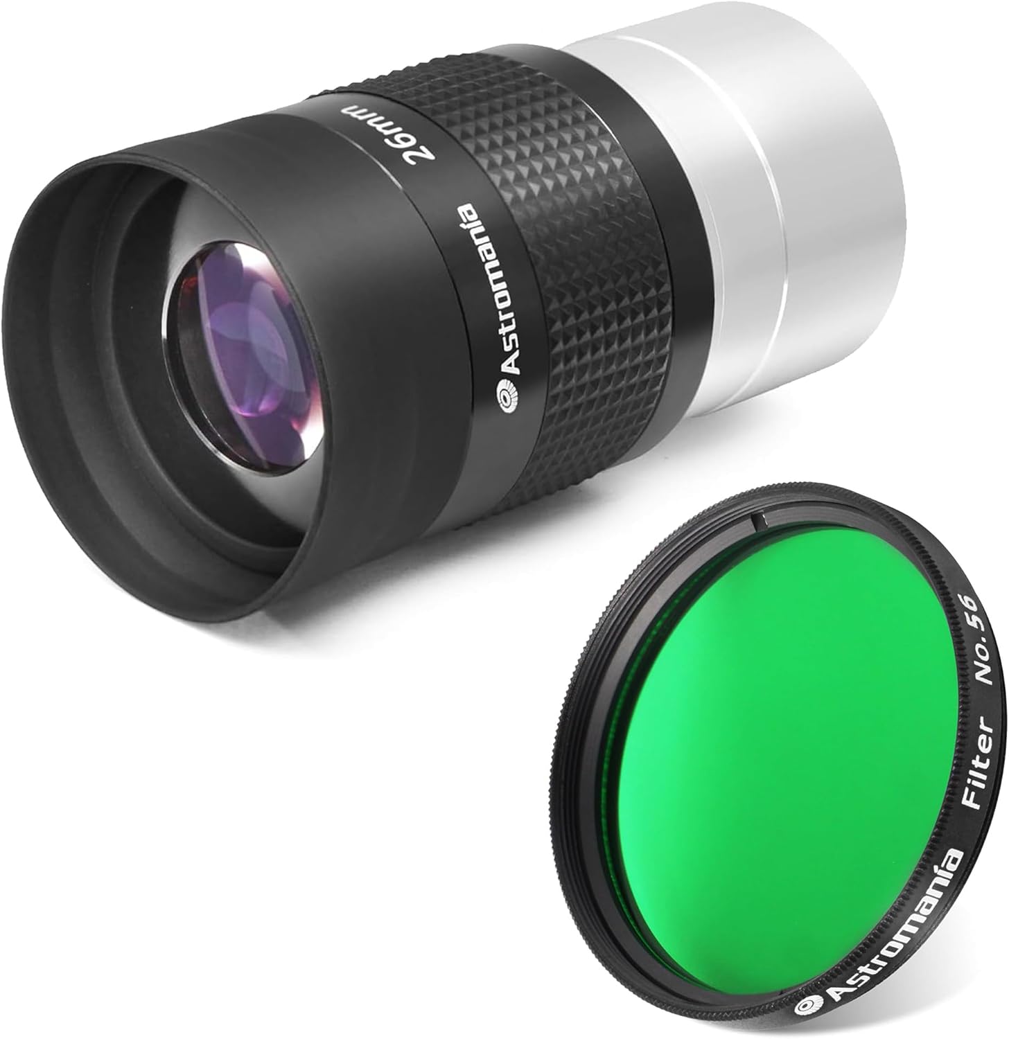 Astromania 2" Color/Planetary Filter for Telescope - #56 Green - Bundle with - 2" Kellner FMC 55° Eyepiece - 26mm