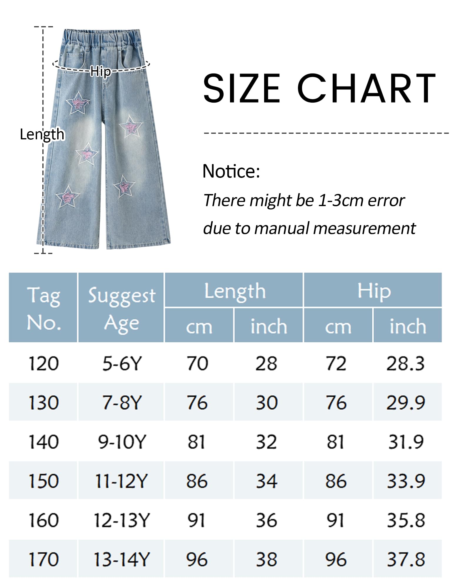 Jeans rasgados para niñas, cintura alta elástica, pierna ancha, pantalones de mezclilla desgastados con bolsillos, holgados, casuales, ropa de calle 5-14 años, star, 5-6 años