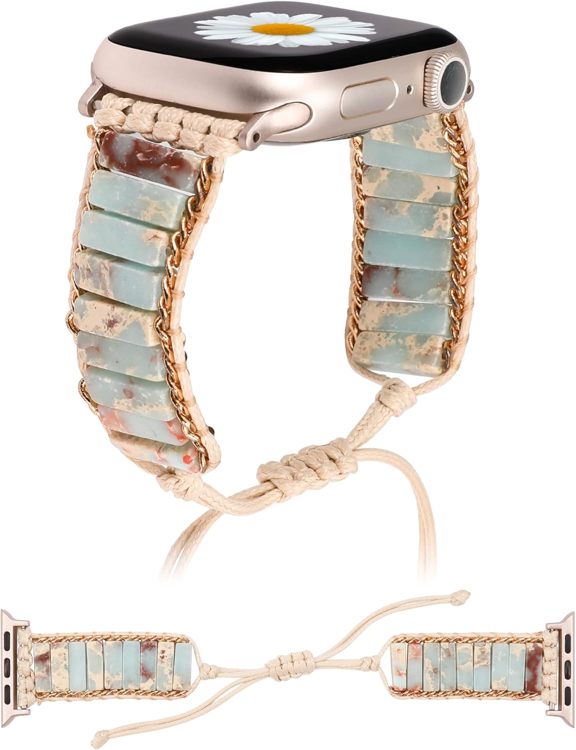 W-RARA Boho Stone Bracelet Compatible with Apple Watch Band 38/40/41/42/44/45/46/49mm Women, Handmade Natural Stone Colorful Jasper Strap for iWatch Series 10 9 8 7 6 5 4 3 2 1 SE Ultra(1/2)