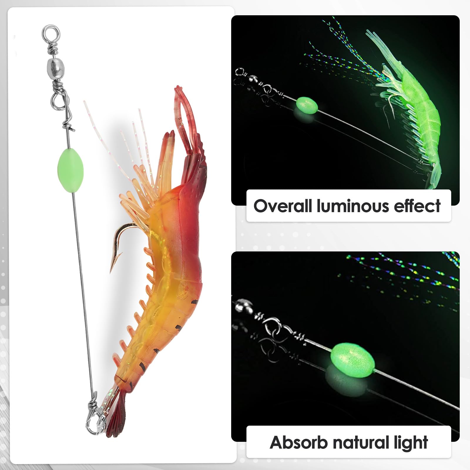 BendJoy® 8PCS Fishing Hook Set with Luminous Bait, Fishing Lures & Bait, Includes Clamps, Connectors & Swivels, Ideal Fish Hook for Day & Night Fishing, All Fishing Accessories 3