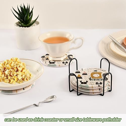 Miniatura 6 de Juego de posavasos de oveja de montaña de dibujos animados para bebidas, juego de posavasos absorbentes con soporte para mesa de café para cocina,