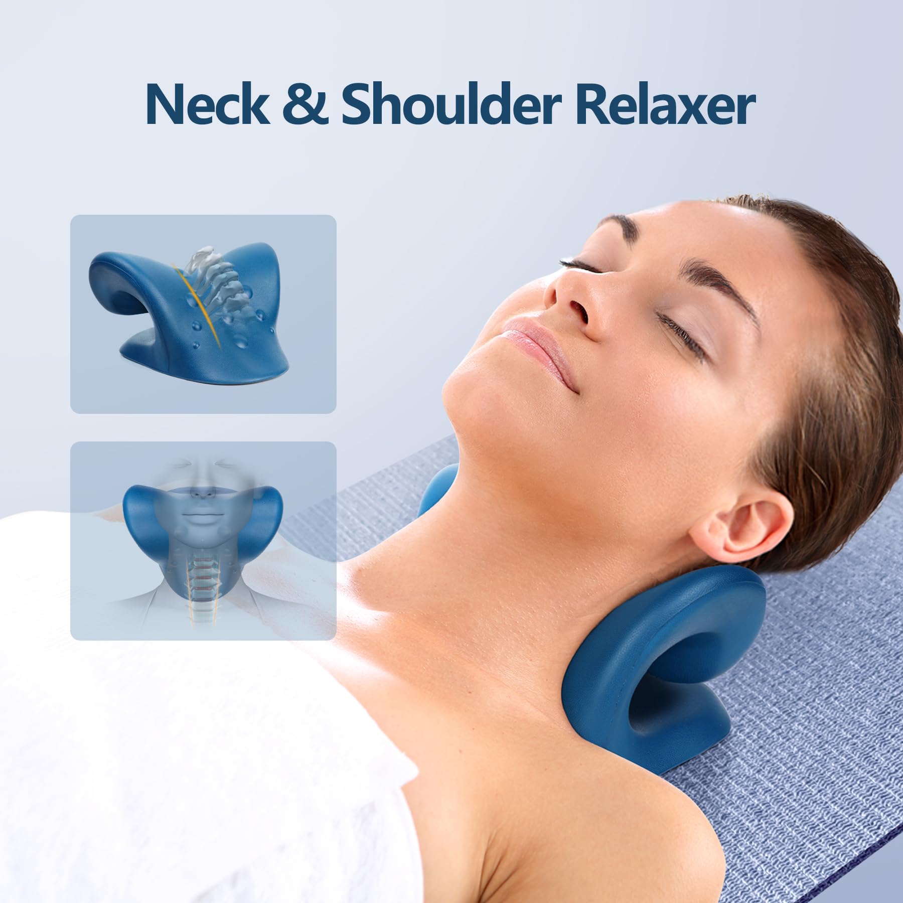 Cozyhealth Barella per il collo per alleviare il dolore al collo, dispositivo di trazione cervicale per rilassare collo e spalle, cuscino per alleviare il dolore dell'ATM (Blu Scuro)