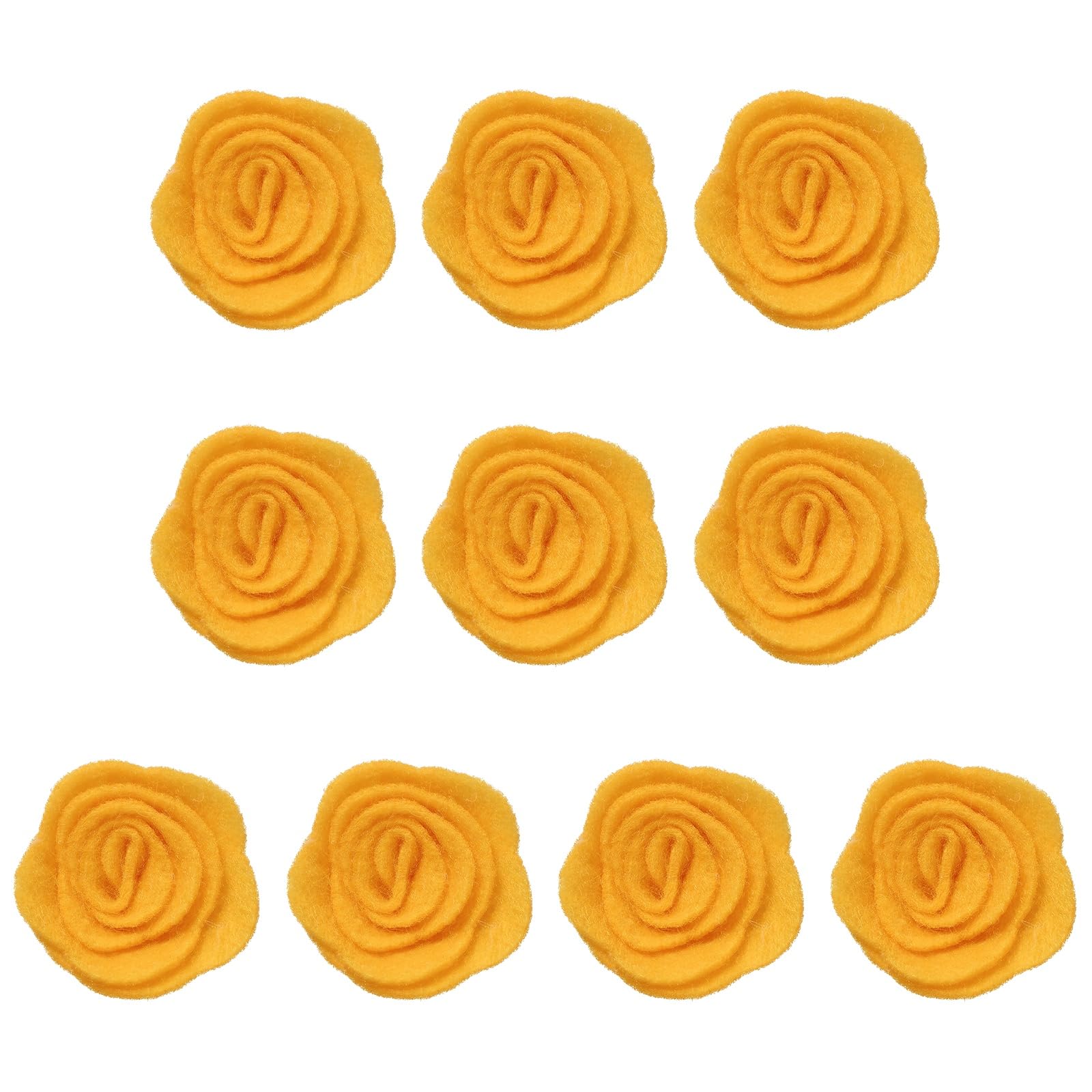 sourcing map 10Pcs Felt Fabric Flowers Embellishments, 1.57" Nonwoven Camellia Sewing Appliques Ornament Artificial Flower Heads for DIY Wedding Party Scrapbook Hair Decorations, Gold