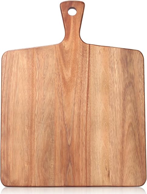 Grande Acacia Wood Cutting Board avec poignée en bois Charcuterie Board Kitchen Capping Block pour la viande Fromage Légumes pains Planches de service de fruits Bâton de bois Carving Board, 17" X 13"