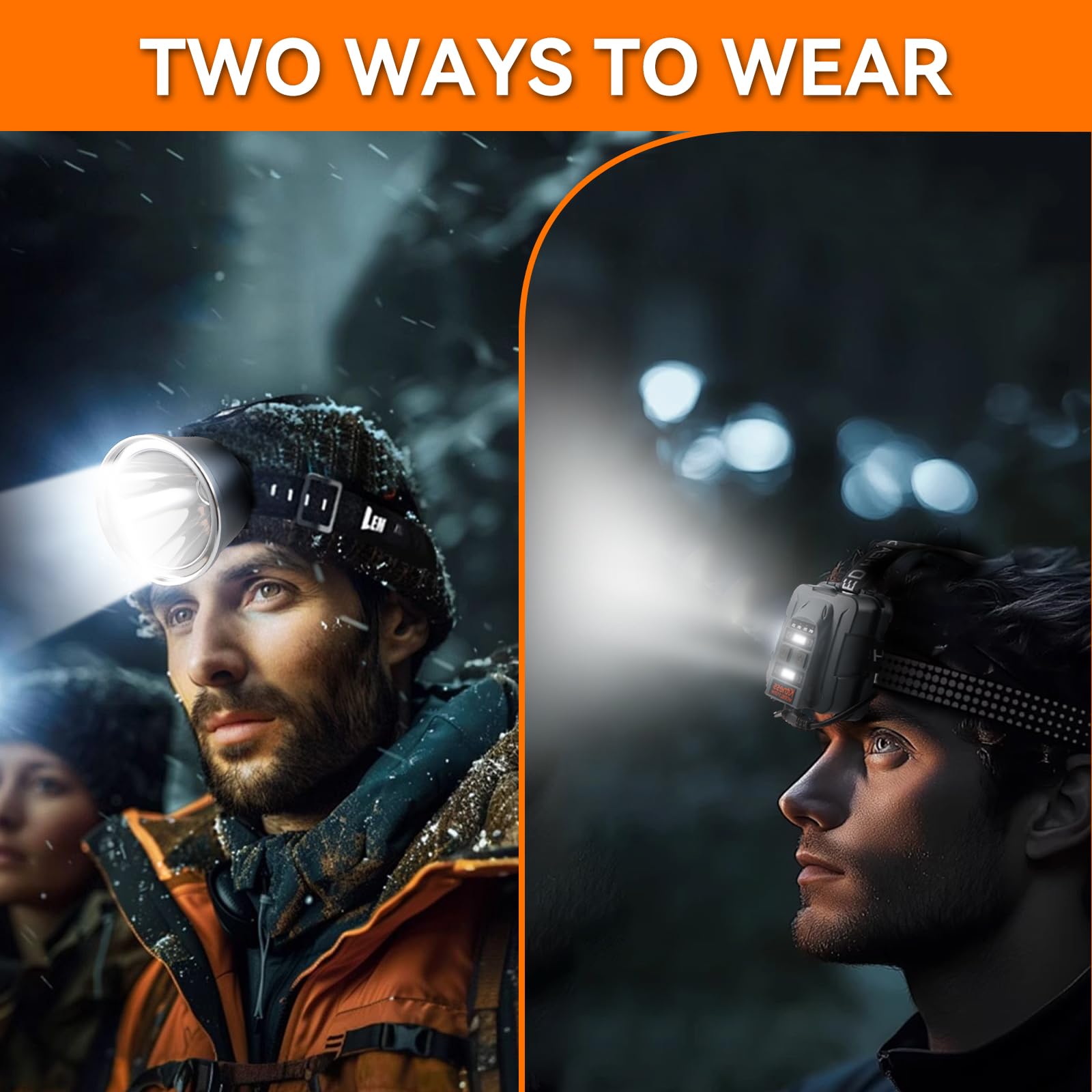 Superhelle wiederaufladbare LED-Stirnlampe, 6 einstellbare Lichtmodi, wasserdichter Scheinwerfer, Konstantstromfunktion, leichtes Design mit gelben und blauen Gläsern, perfekt für Camping, Wandern
