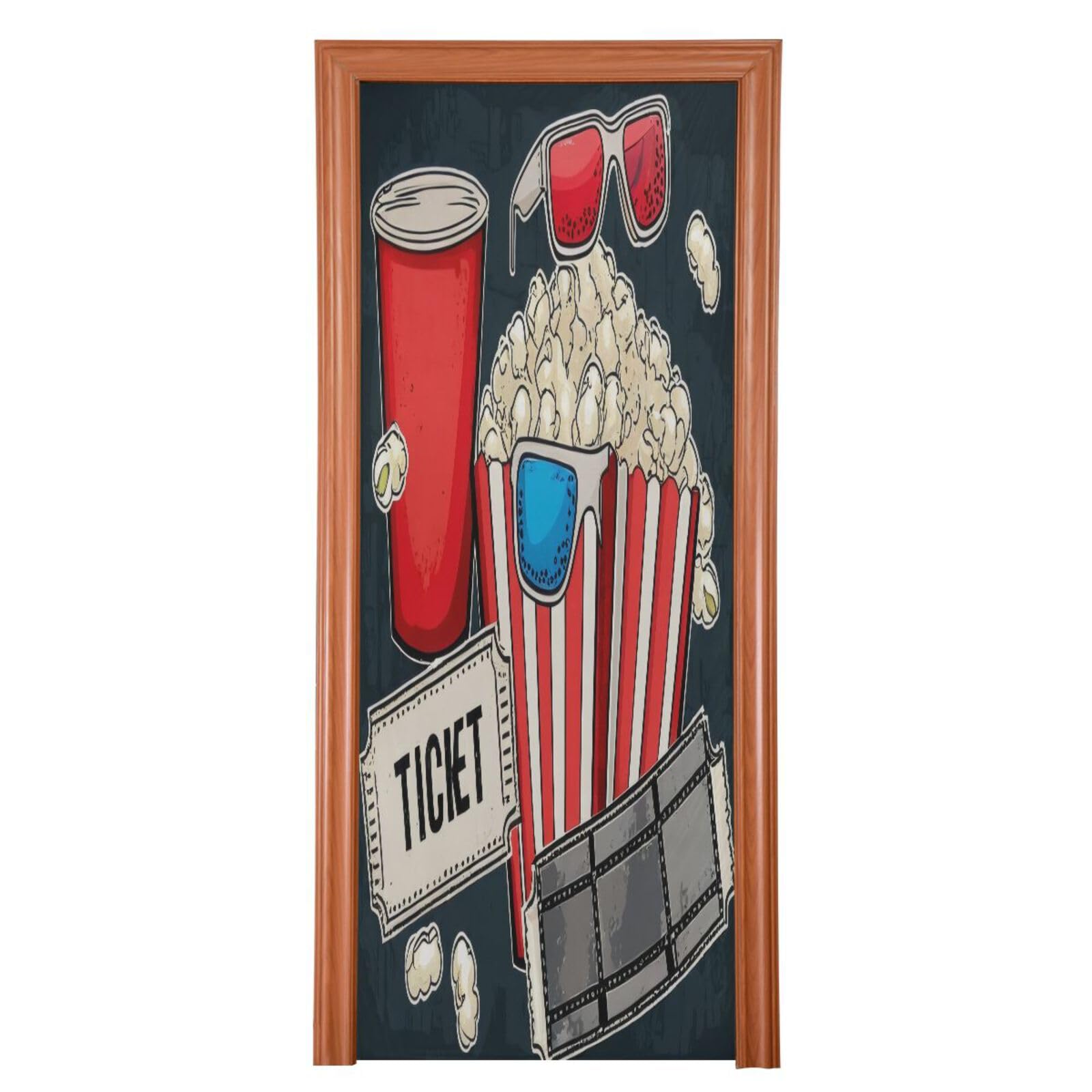 FLildon Popcorn Beverages with Film Ticket Door Cover Decoration, Party Accessory Porch Decor for Festive Ornament Room Door Covers 36 x 98 Inch