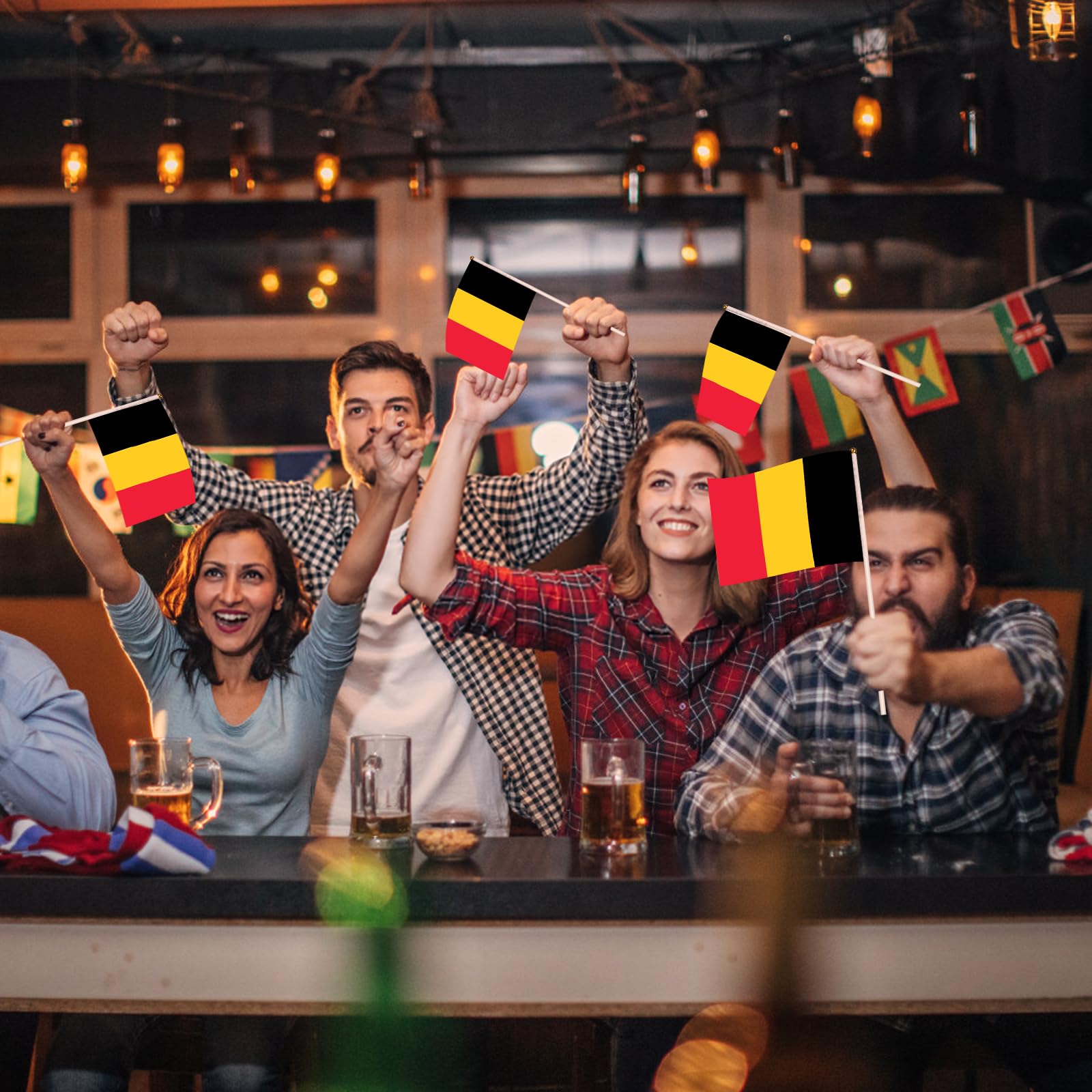 AhfuLife 30pcs Belgium Flags on Sticks for Party Decorations 14 x 21cm Hand Held Belgian Small Flags with 30cm White Pole for National Day World Cup Euro Football Garden Street Home Decorations - Image 4