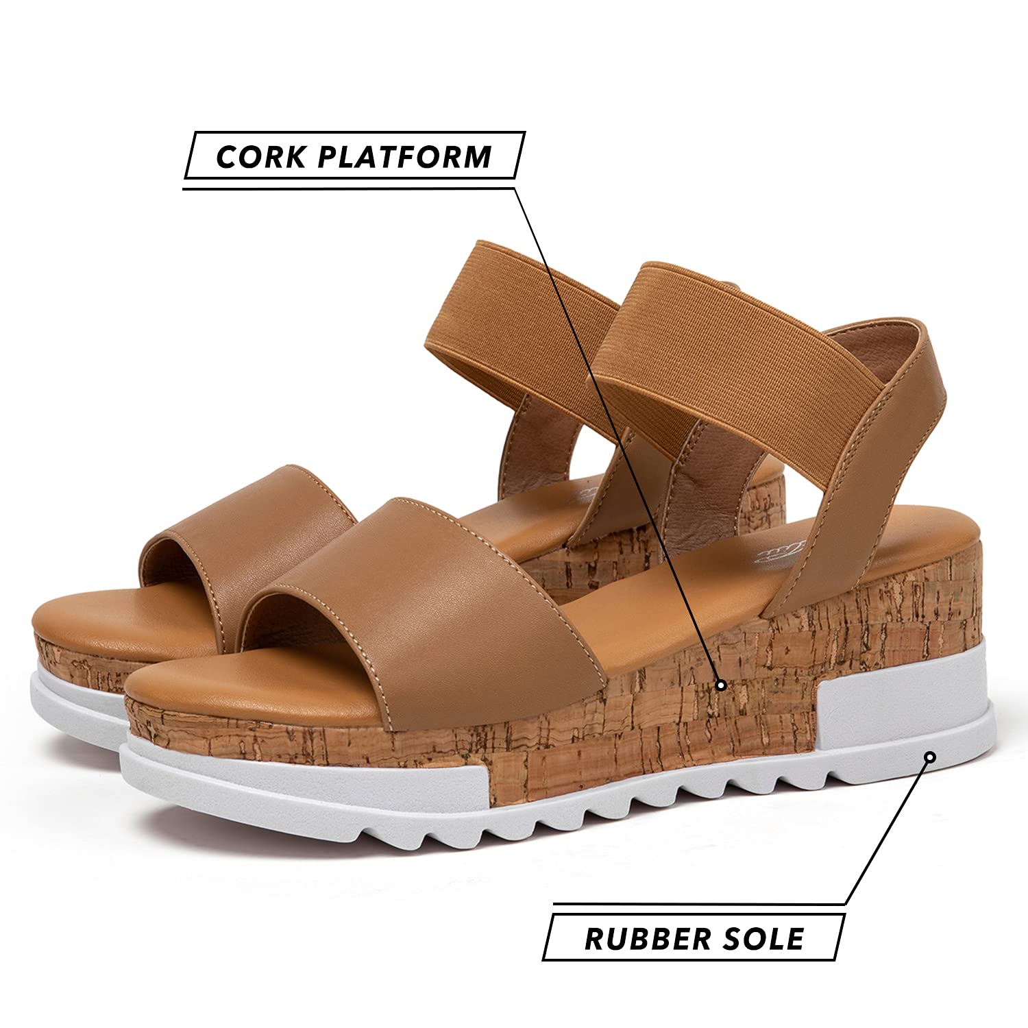 katliu Women's Wedge Platform Sandals Elastic Ankle Strap Cork Platform Sandals
