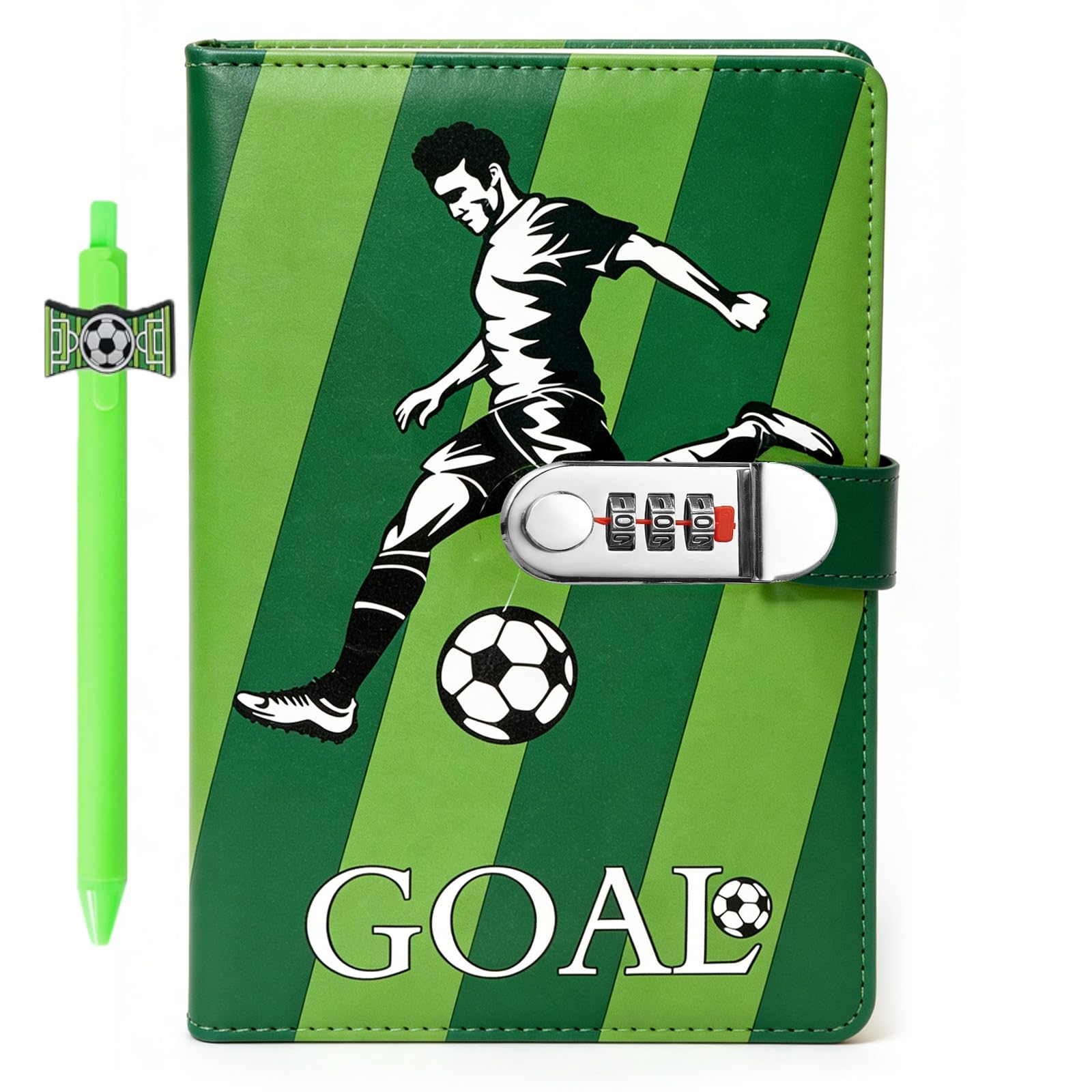 SIMDAO Diary with Lock for Boys, PU Leather Diary with Pen, 120 Sheets/240 Pages Football Themed Journal with Combination Lock, Kids Secret Diary, Football Gifts for Women Men Teens, 6.1in X 8.3in