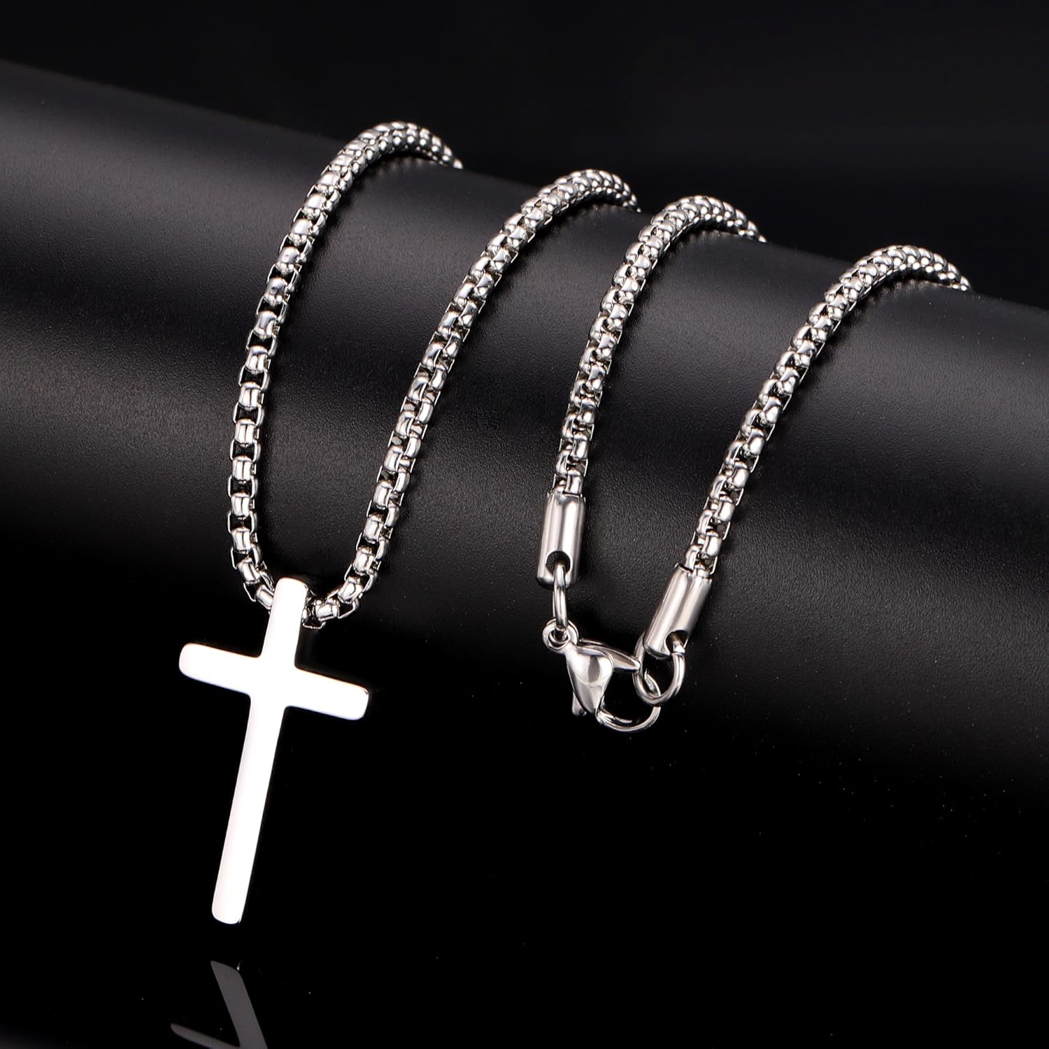 IEFLIFE Valentines Gifts for Him Men - Silver Box Chain Stainless Steel Cross Necklace, Valentines Gifts for Grandson Husband, Mens Teens Valentine Gift Cross Necklace Jewelry - Image 5